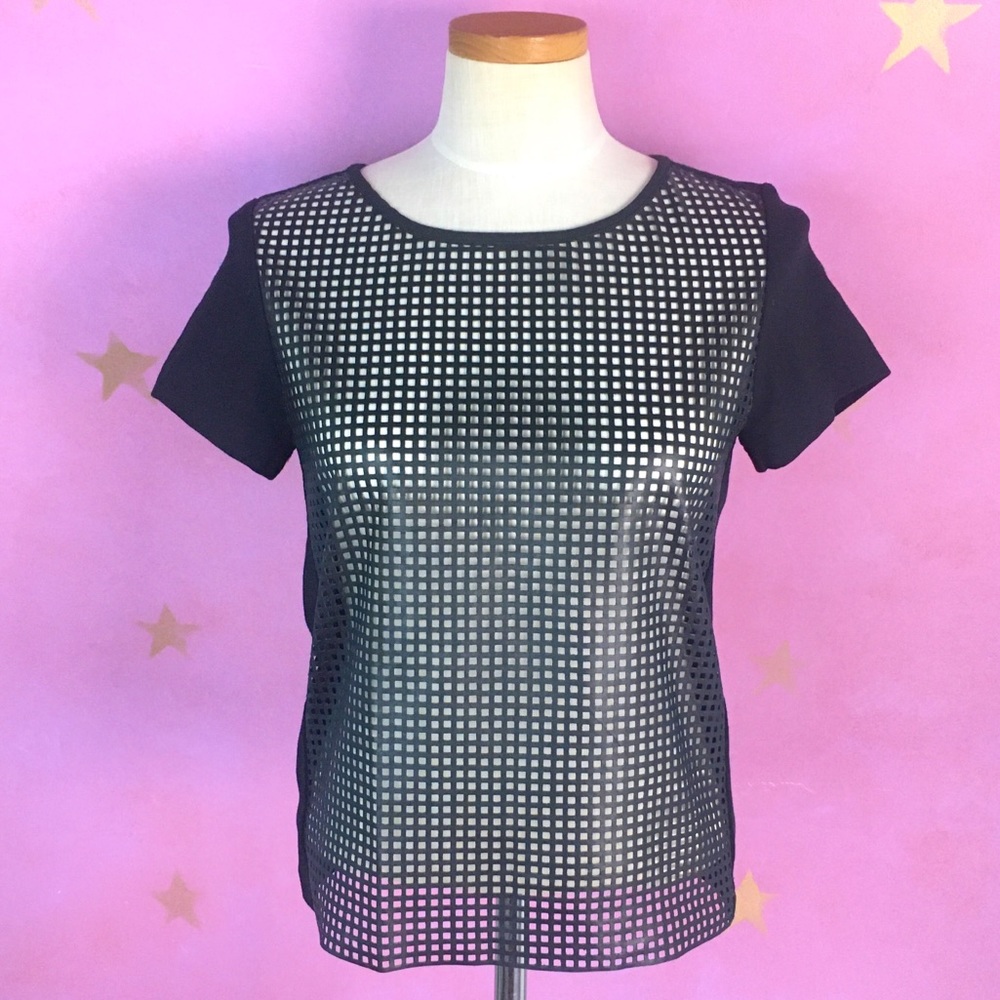 TROUVE BLACK LEATHER FRONT TEE SIZE SMALL